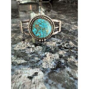 Vintage Southwestern Silver & Turquoise Stone Cuff Bracelet .925 Jewelry Cuff